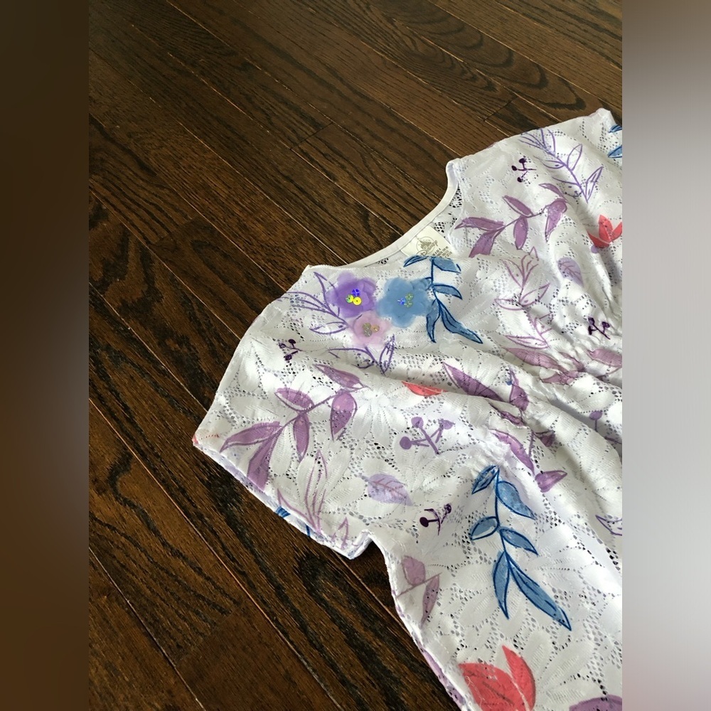 Disney Parks Girls 4/4T White/Pink/Purple Floral Disney's Frozen Caftan Cover-Up - Picture 2 of 13